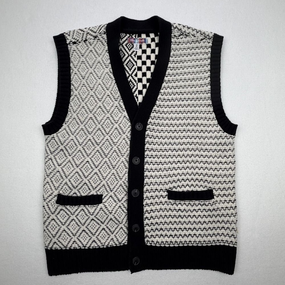 Urban Outfitters Mixed Geometric Knit Cardigan Sweater Vest Black White Medium